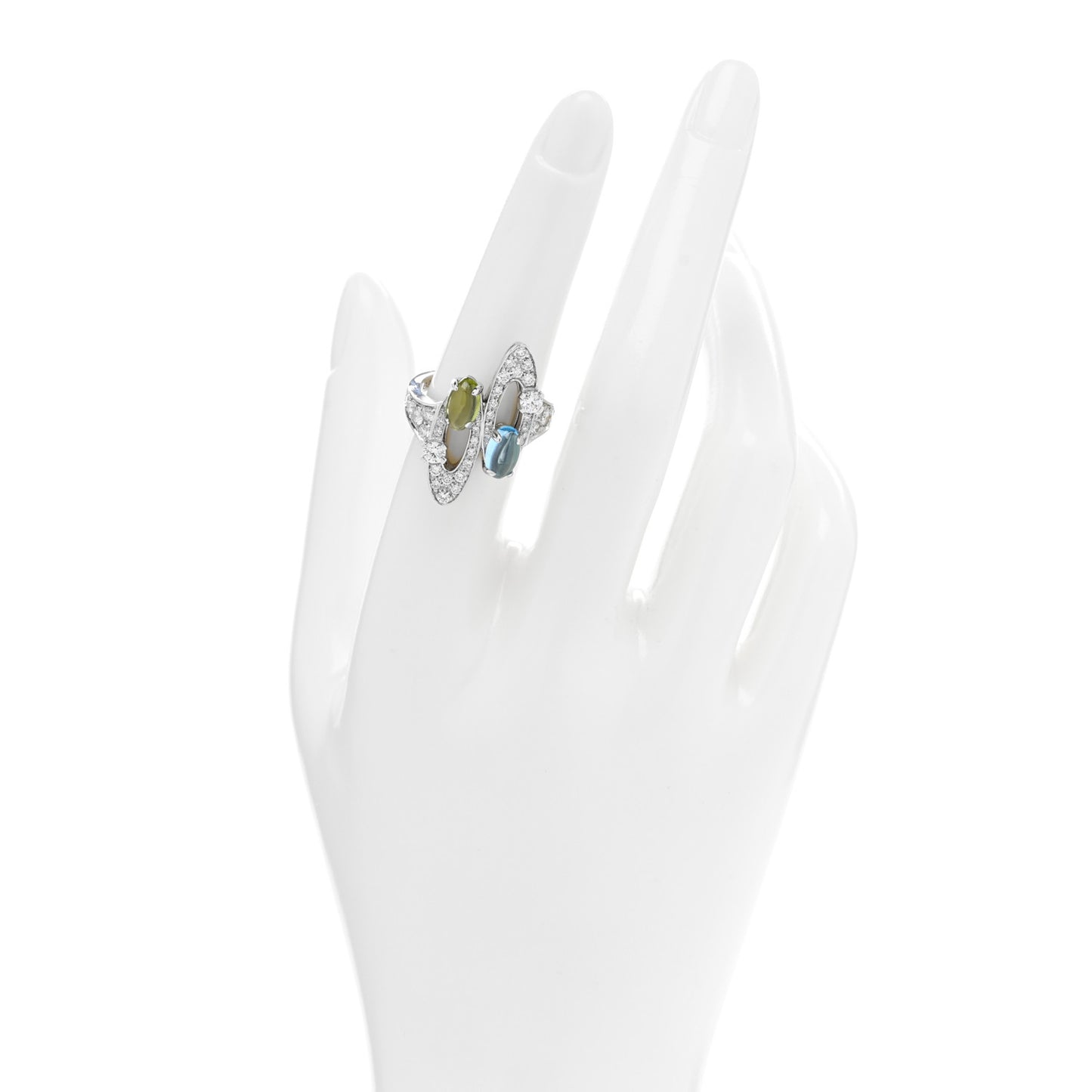 18K White Gold Diamond Blue Topaz Peridot Elisia Ring 54 6.75