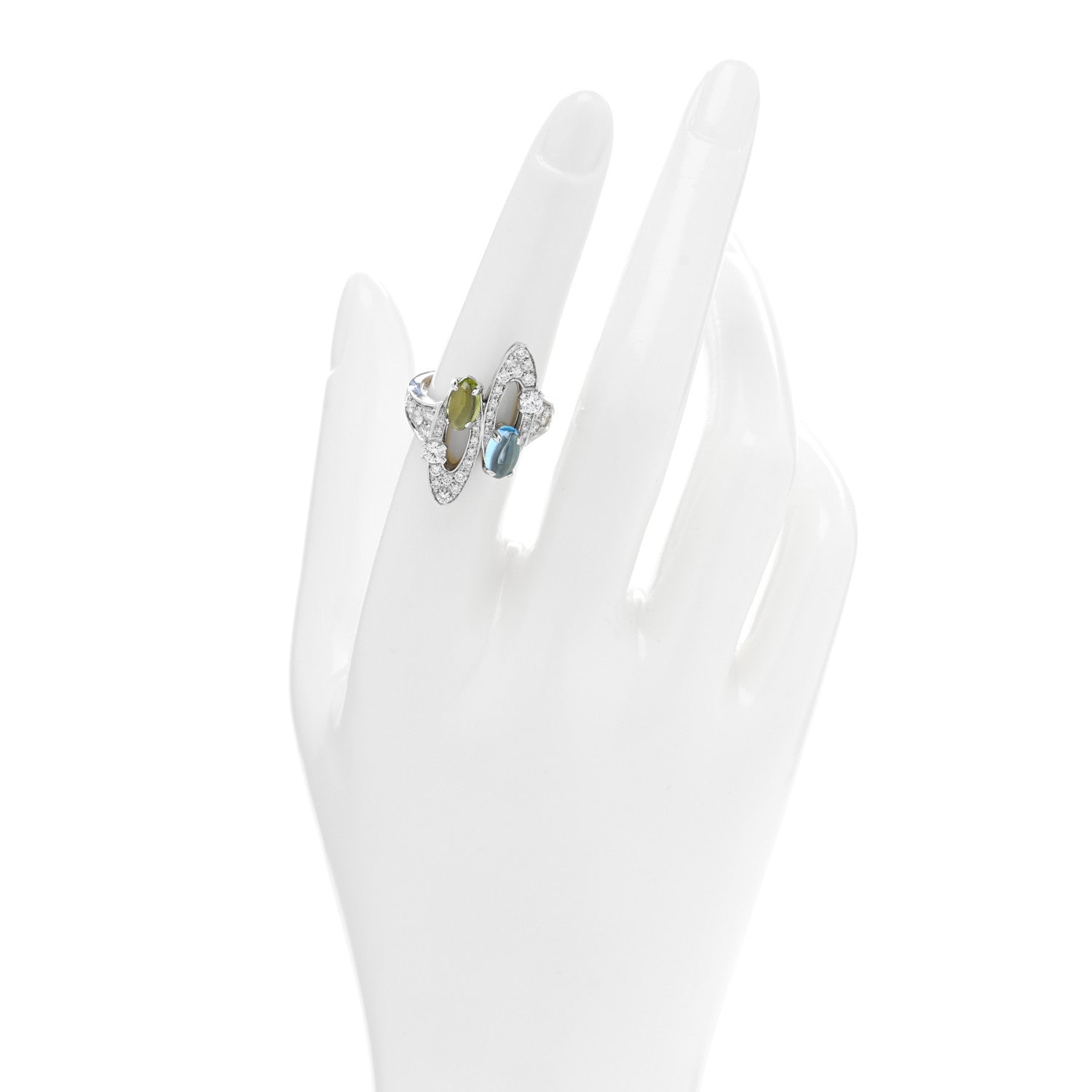 Bulgari 18K White Gold Diamond Blue Topaz Peridot Elisia Ring 54 6.75 2 of 4