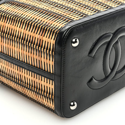 Chanel Glazed Calfskin Raffia Vanity Case Bag Black Beige 9 of 10