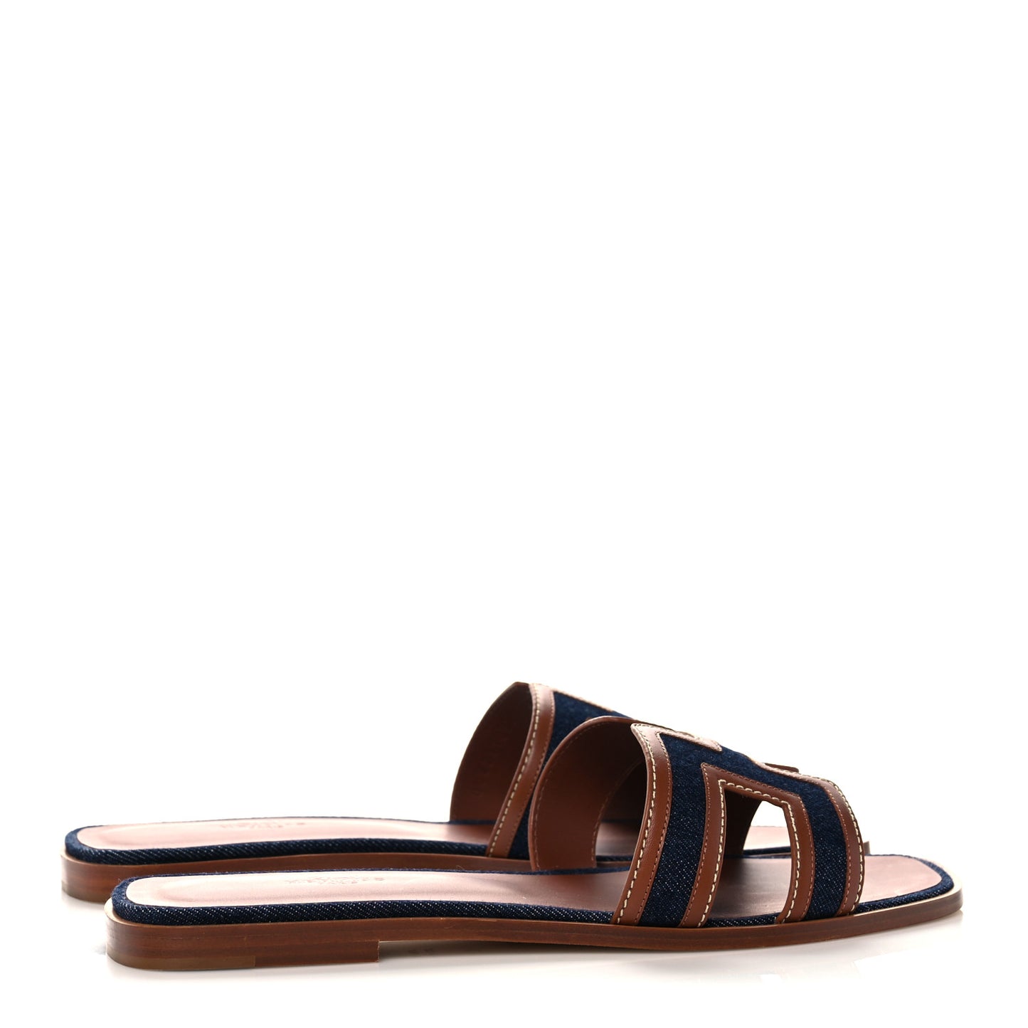 Calfskin Denim Oran Sandals 41.5 Bleu Brut Gold