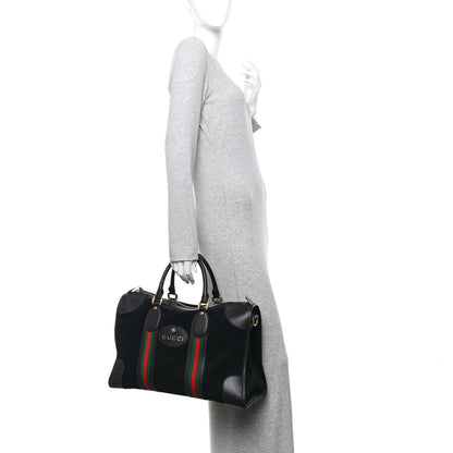 Gucci Suede Daino Textured Dollar Calfskin Web Medium Duffle Bag Black 2 of 10