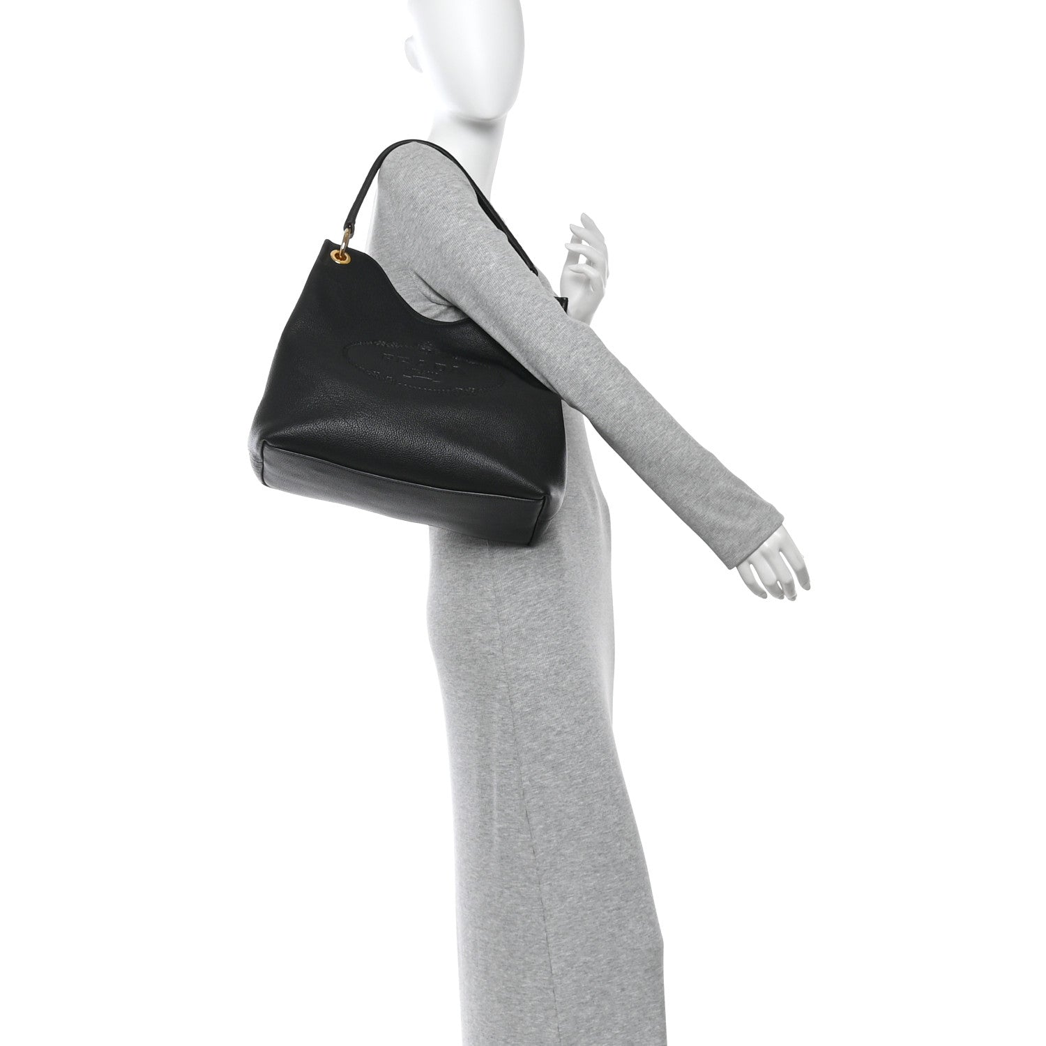 Prada Vitello Phenix Embossed Logo Hobo Black 2 of 10