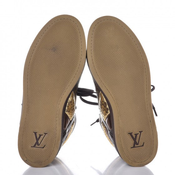Calfskin Monogram High Top Sneakers 36 Brown