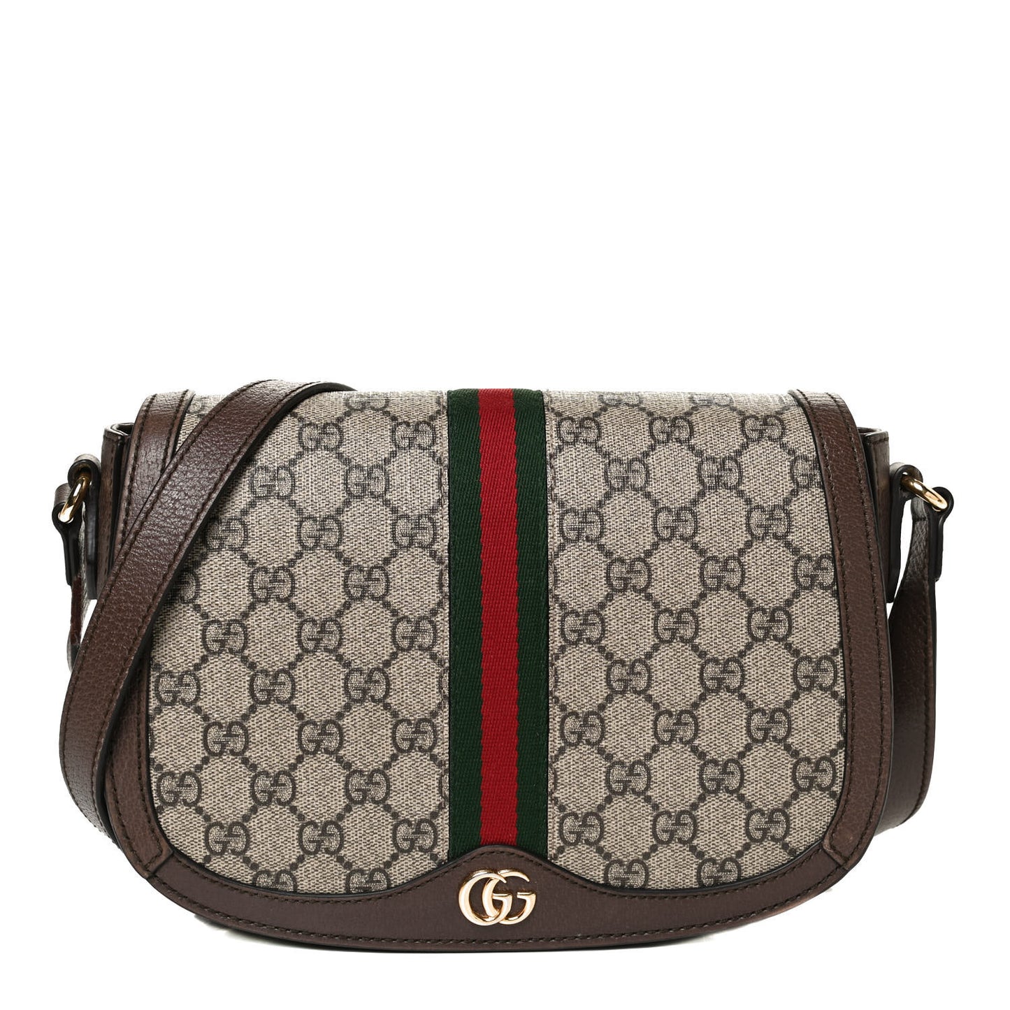 GG Supreme Monogram Web Small Ophidia Flap Messenger Bag Brown