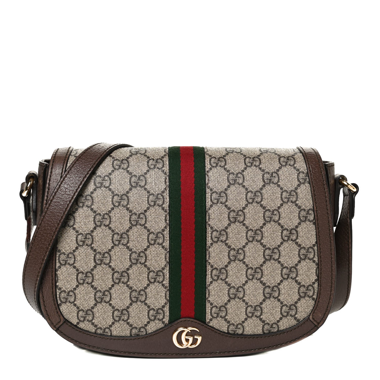 Gucci GG Supreme Monogram Web Small Ophidia Flap Messenger Bag Brown 1 of 11