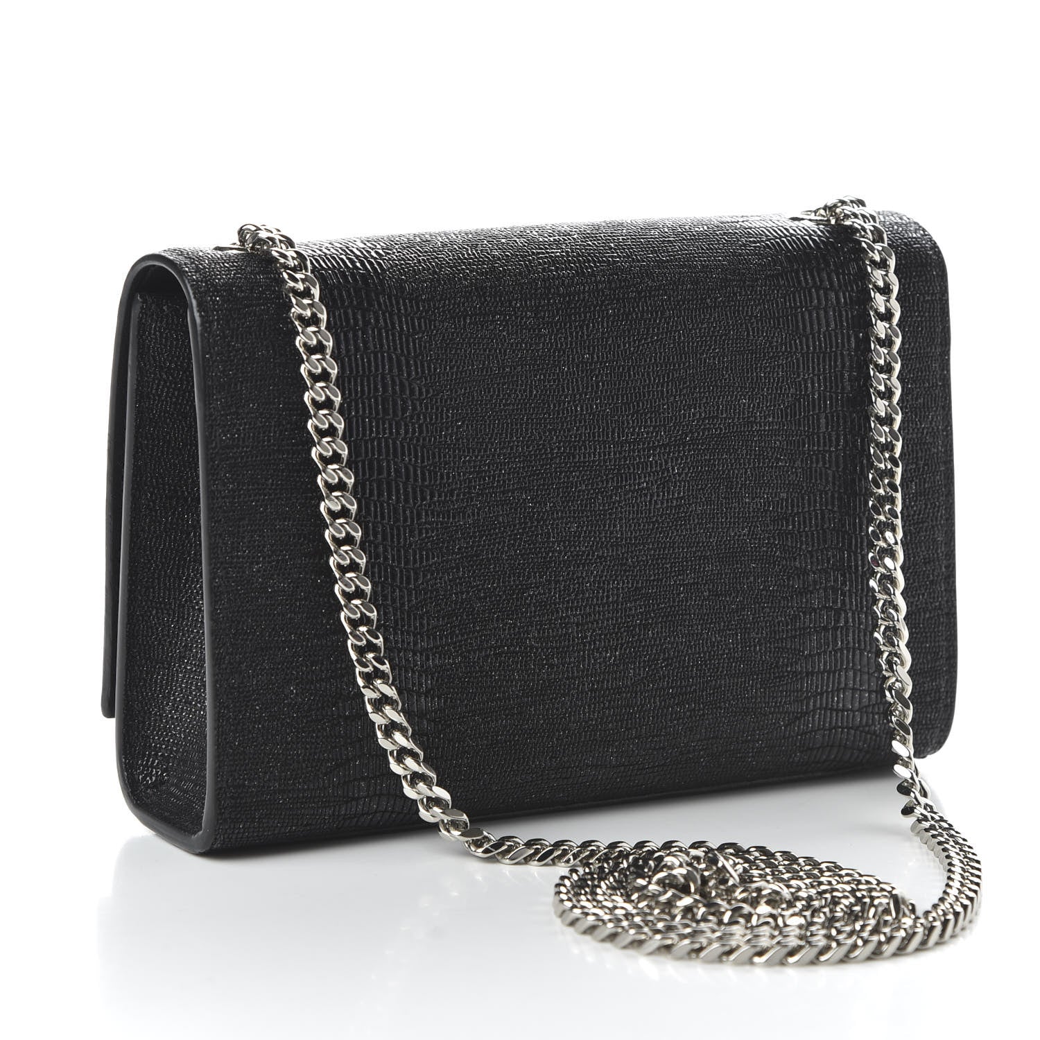 Saint Laurent Calfskin Lizard Embossed Small Classic Monogram Kate Tassel Satchel Black 3 of 9