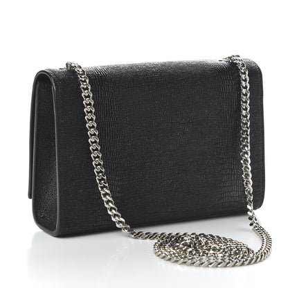 Saint Laurent Calfskin Lizard Embossed Small Classic Monogram Kate Tassel Satchel Black 3 of 9