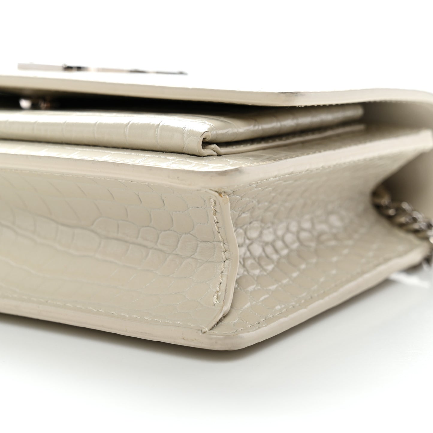 Calfskin Crocodile Embossed Monogram Sunset Chain Wallet Blanc Vintage