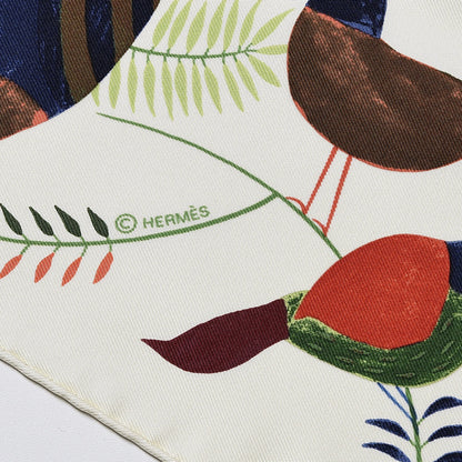 Hermes Silk Le Bal Des Oiseaux Scarf 90 Ecru Vert Brique 3 of 4