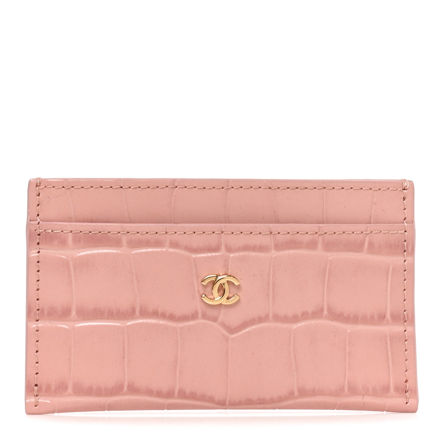 Calfskin Crocodile Embossed Crococo Card Holder Light Pink