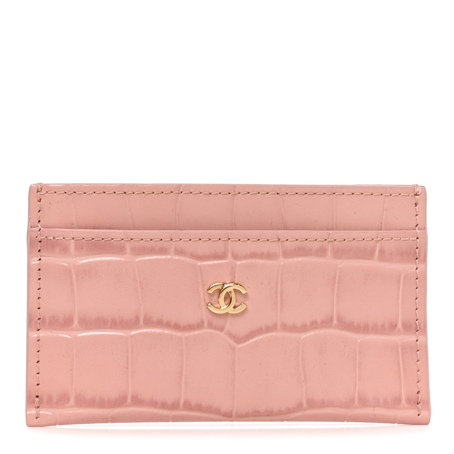 Chanel Calfskin Crocodile Embossed Crococo Card Holder Light Pink 1 of 8