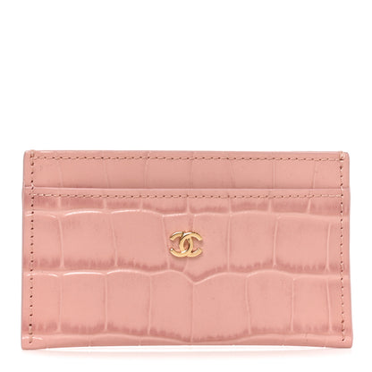 Chanel Calfskin Crocodile Embossed Crococo Card Holder Light Pink 1 of 8