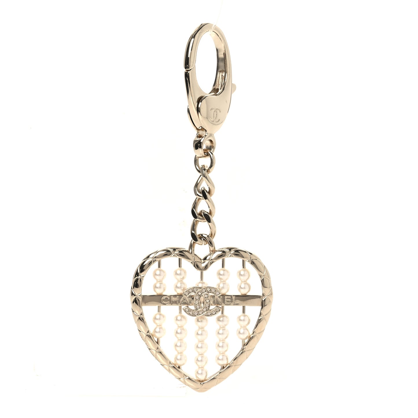 Crystal Pearl Heart Keychain Gold