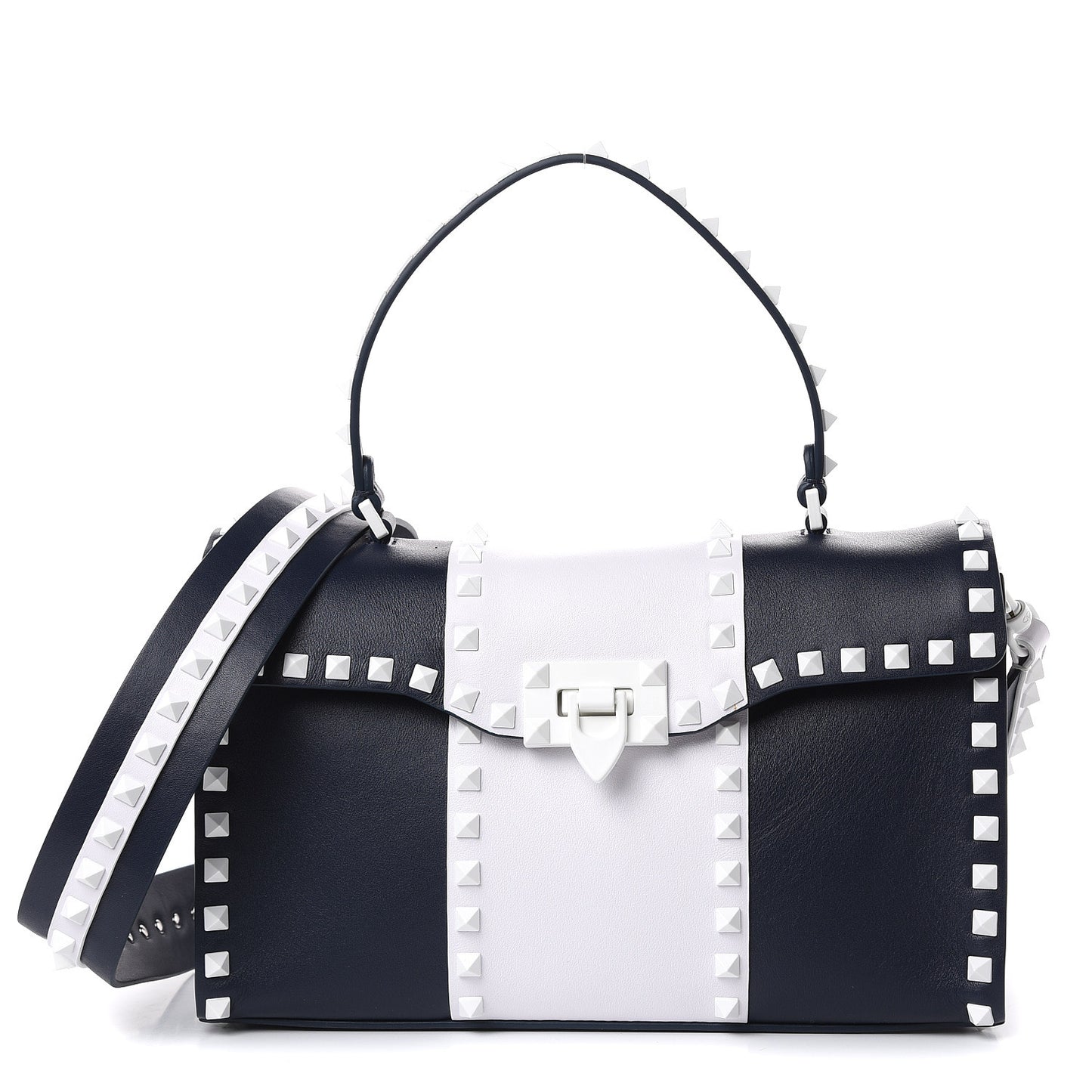 Vitello Colorblock Small Free Rockstud Single Handle Flap Bag Marine Optic White