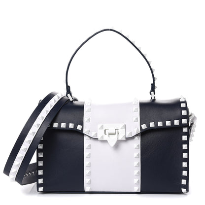Valentino Garavani Vitello Colorblock Small Free Rockstud Single Handle Flap Bag Marine Optic White 1 of 8