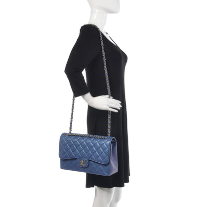 Chanel Iridescent Caviar Quilted Jumbo Double Flap Dark Blue 2 of 9