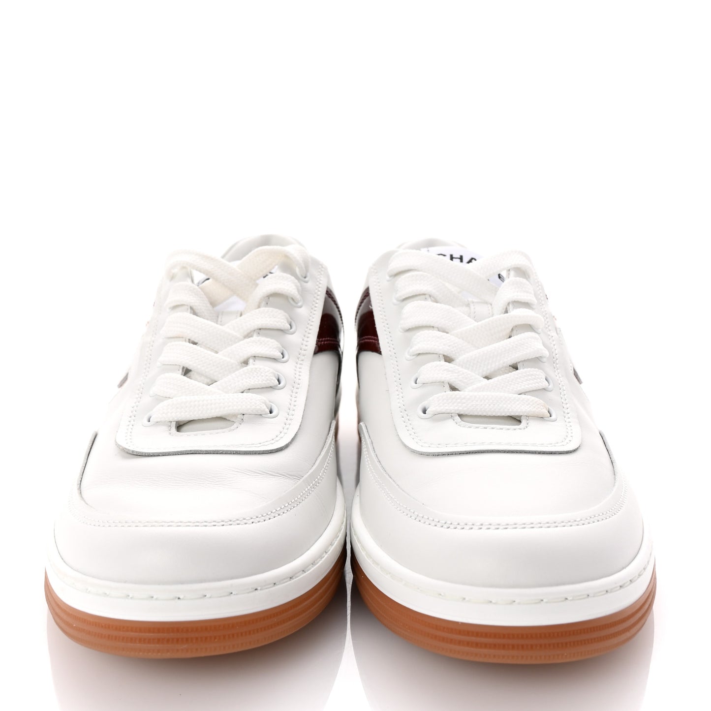Calfskin Patent Womens CC Sneakers 37 White Burgundy Beige