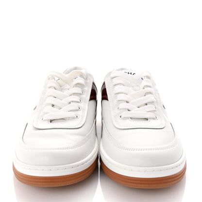 Chanel Calfskin Patent Womens CC Sneakers 37 White Burgundy Beige 3 of 10