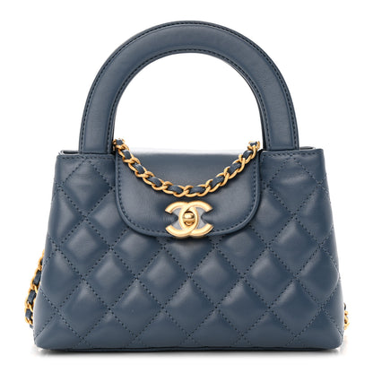 Chanel Shiny Aged Calfskin Quilted Nano Kelly Shopper Dark Blue 1 of 10