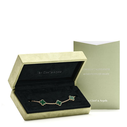 Van Cleef & Arpels 18K Yellow Gold Malachite 5 Motifs Vintage Alhambra Bracelet 5 of 5