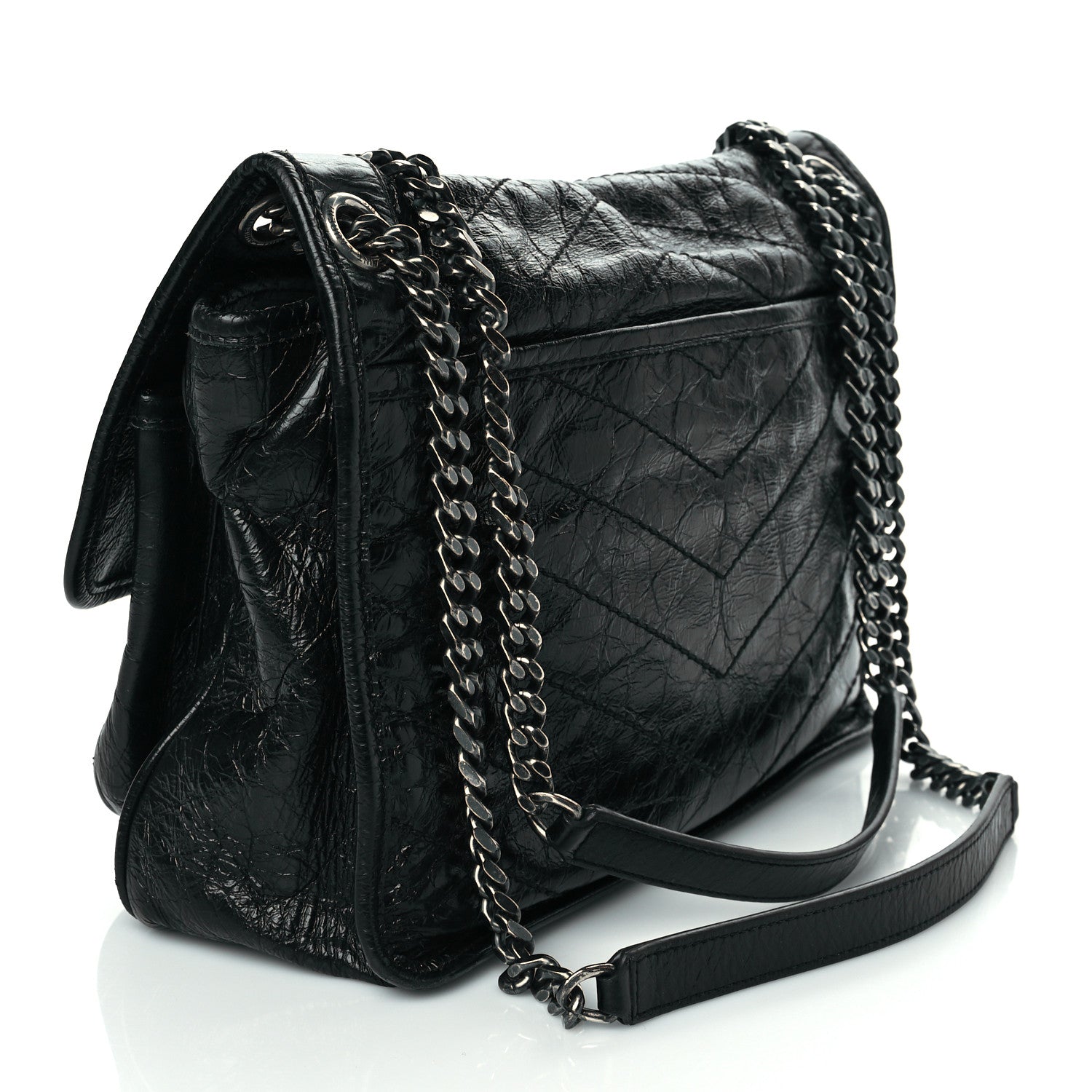 Saint Laurent Crinkled Calfskin Matelasse Monogram Medium Niki Chain Satchel Black 3 of 10