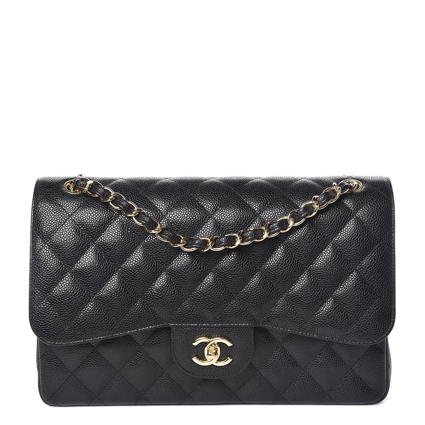 Caviar Quilted Jumbo Double Flap Black