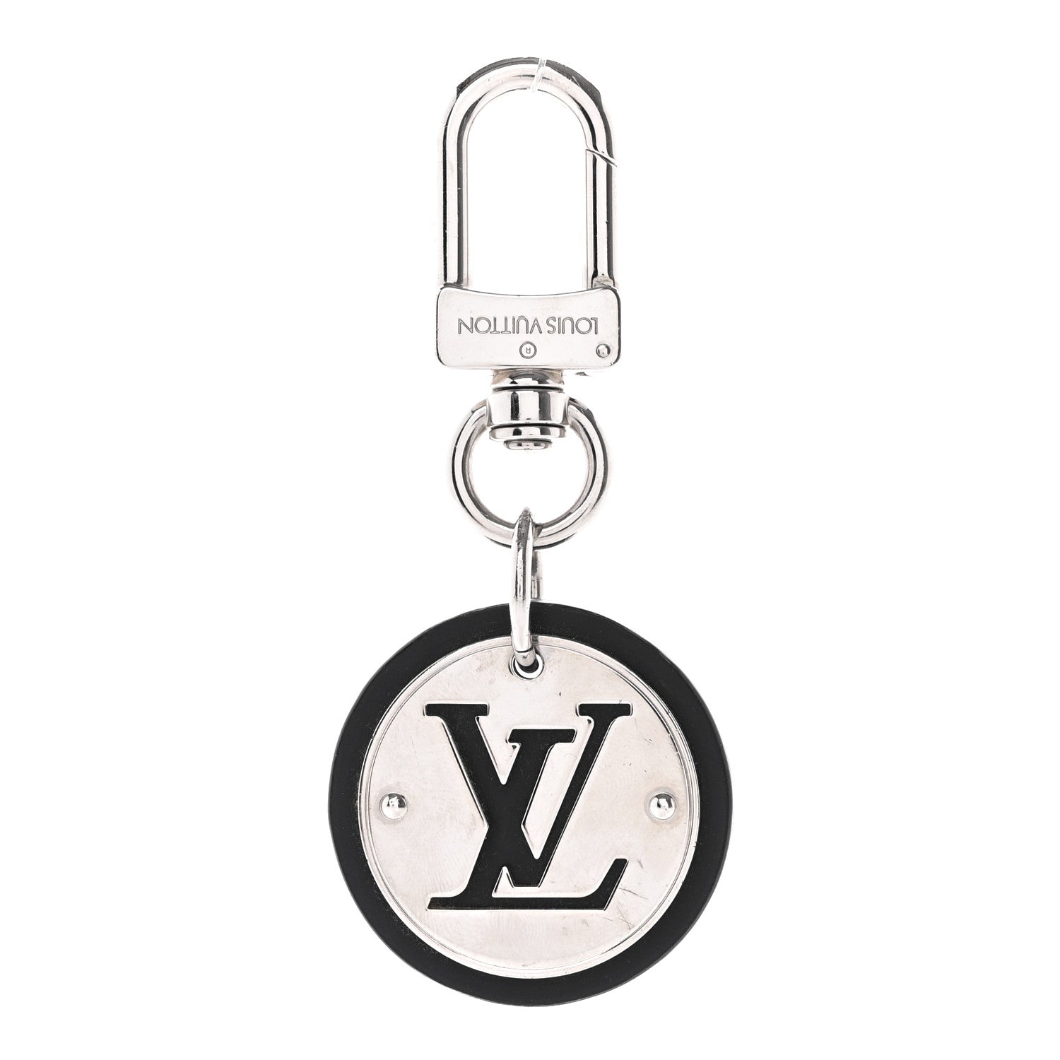 Louis Vuitton Metal Calfskin LV Cut Circle Bag Charm Key Holder Silver 1 of 3