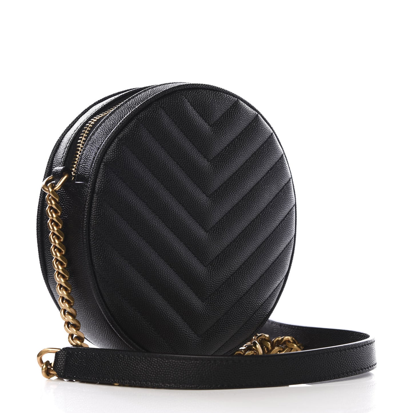 Grain De Poudre Matelasse Chevron Quilted Round Vinyle Camera Bag Black