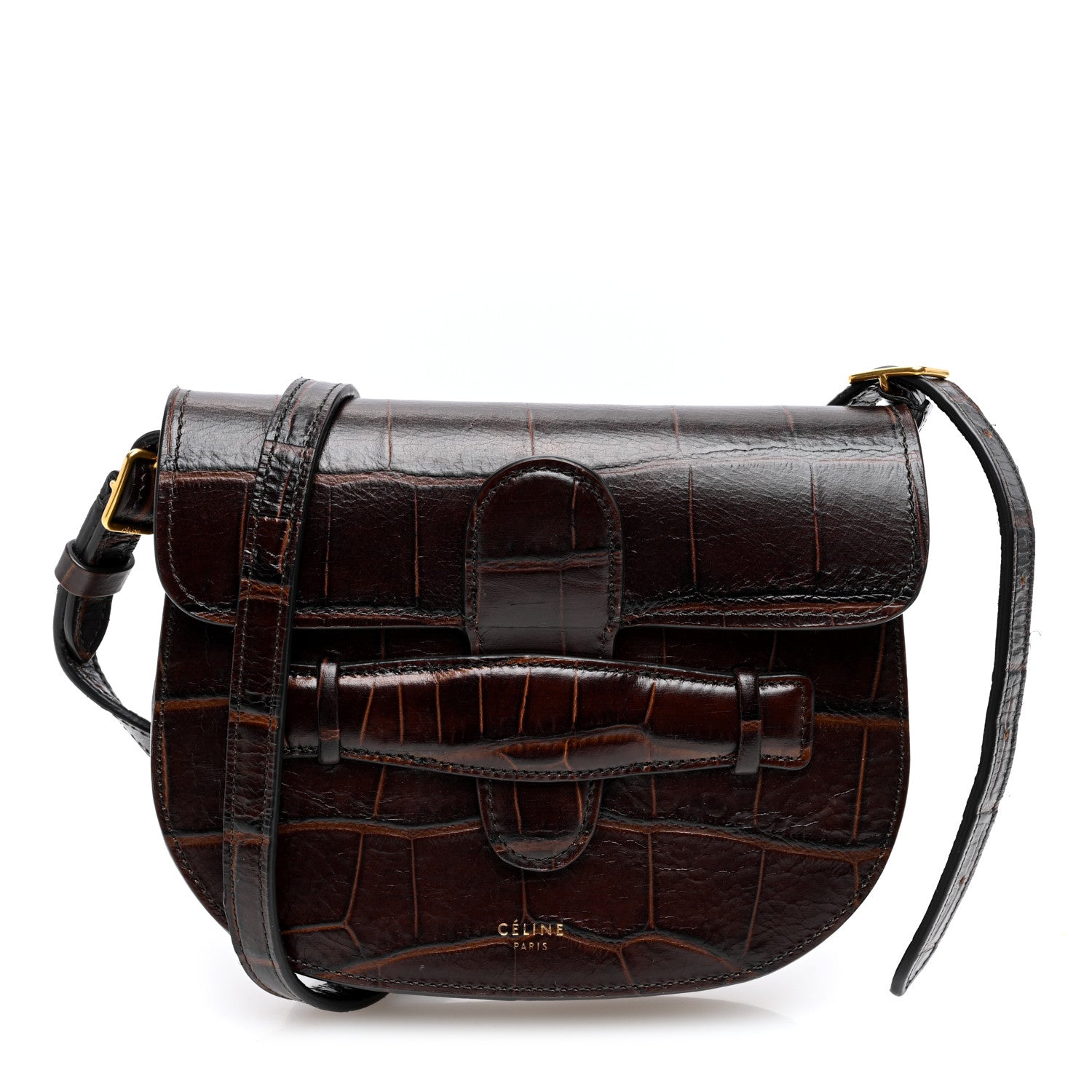Celine Crocodile Embossed Calfskin Mini Symmetrical Bag Brown 1 of 9