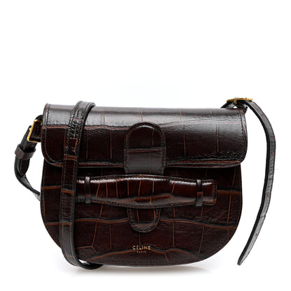 Celine Crocodile Embossed Calfskin Mini Symmetrical Bag Brown 1 of 9