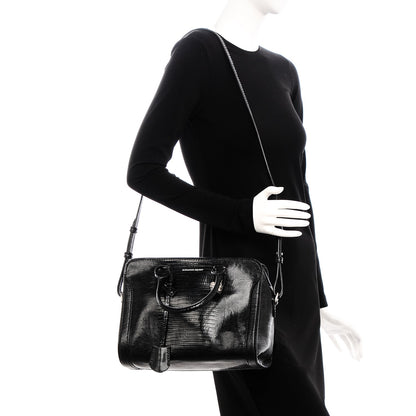 Alexander McQueen Calfskin Lizard Embossed Small Skull Padlock Zip Around Tote Black 2 of 7