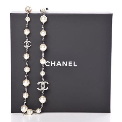 Chanel Crystal Pearl CC Long Necklace Silver 6 of 6