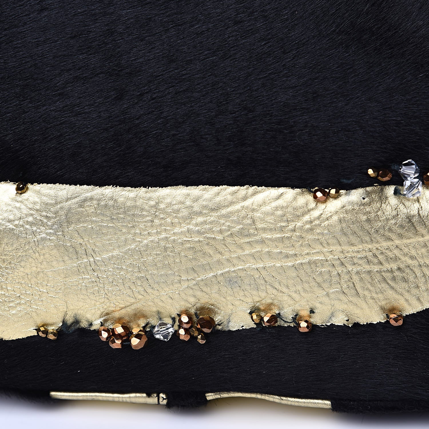 Fendi Metallic Calfskin Calf Hair Sequin Baguette Black Gold 9 of 12