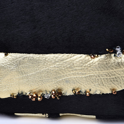 Fendi Metallic Calfskin Calf Hair Sequin Baguette Black Gold 9 of 12