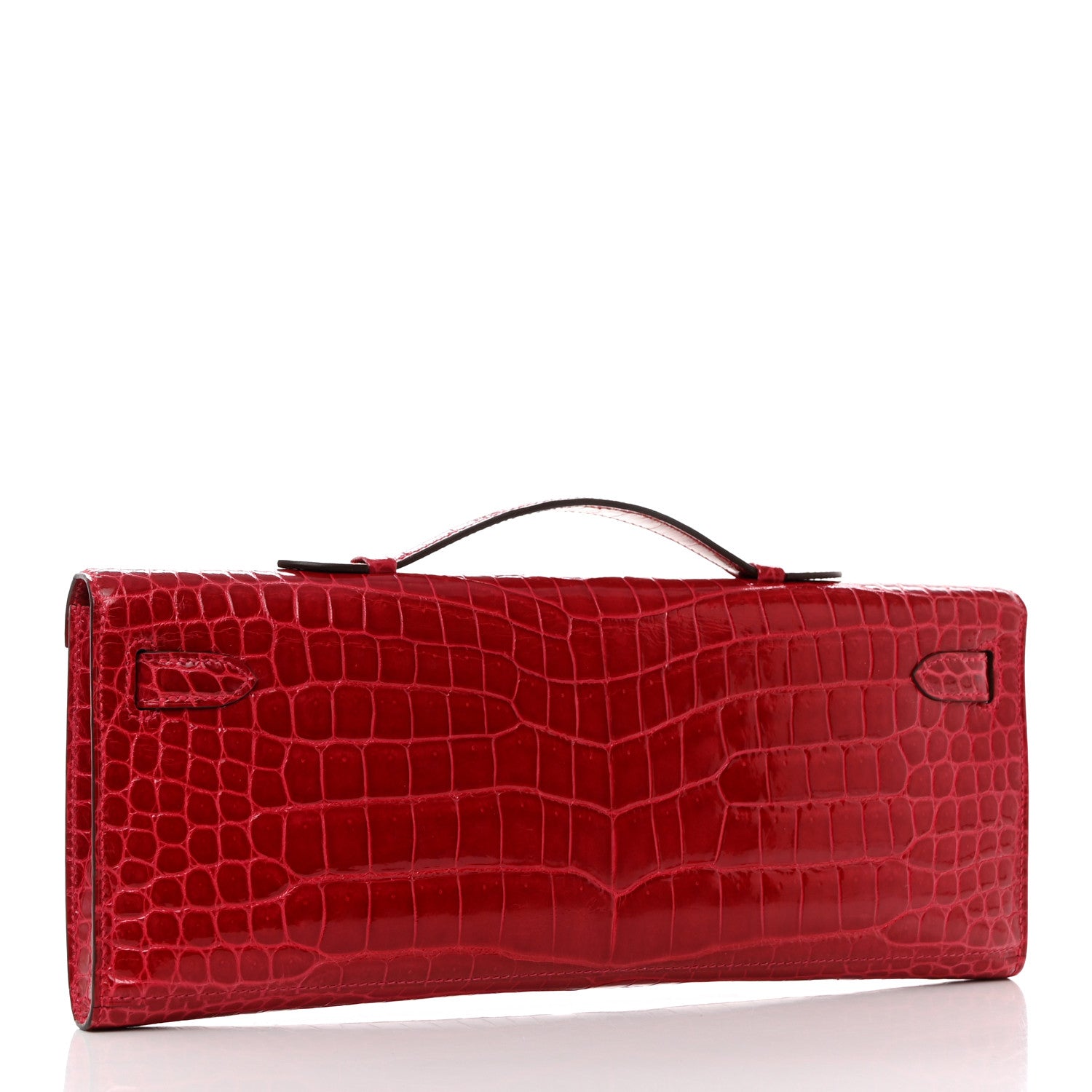 Hermes Shiny Porosus Crocodile Kelly Cut Pochette Rouge Vif 3 of 11