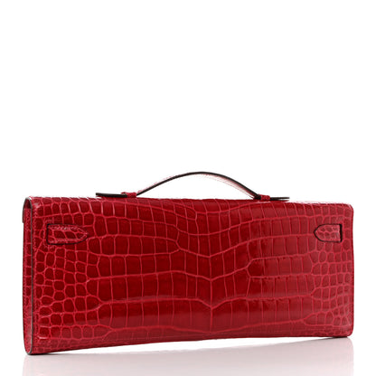 Hermes Shiny Porosus Crocodile Kelly Cut Pochette Rouge Vif 3 of 11