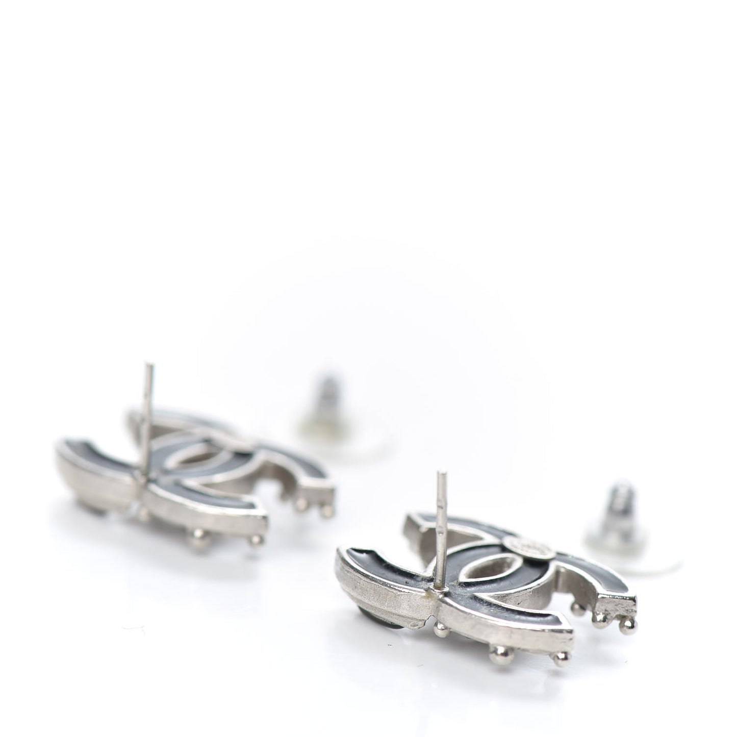 Enamel CC Earrings Black Silver