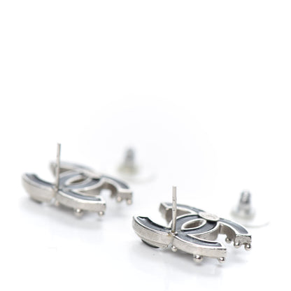 Chanel Enamel CC Earrings Black Silver 3 of 5
