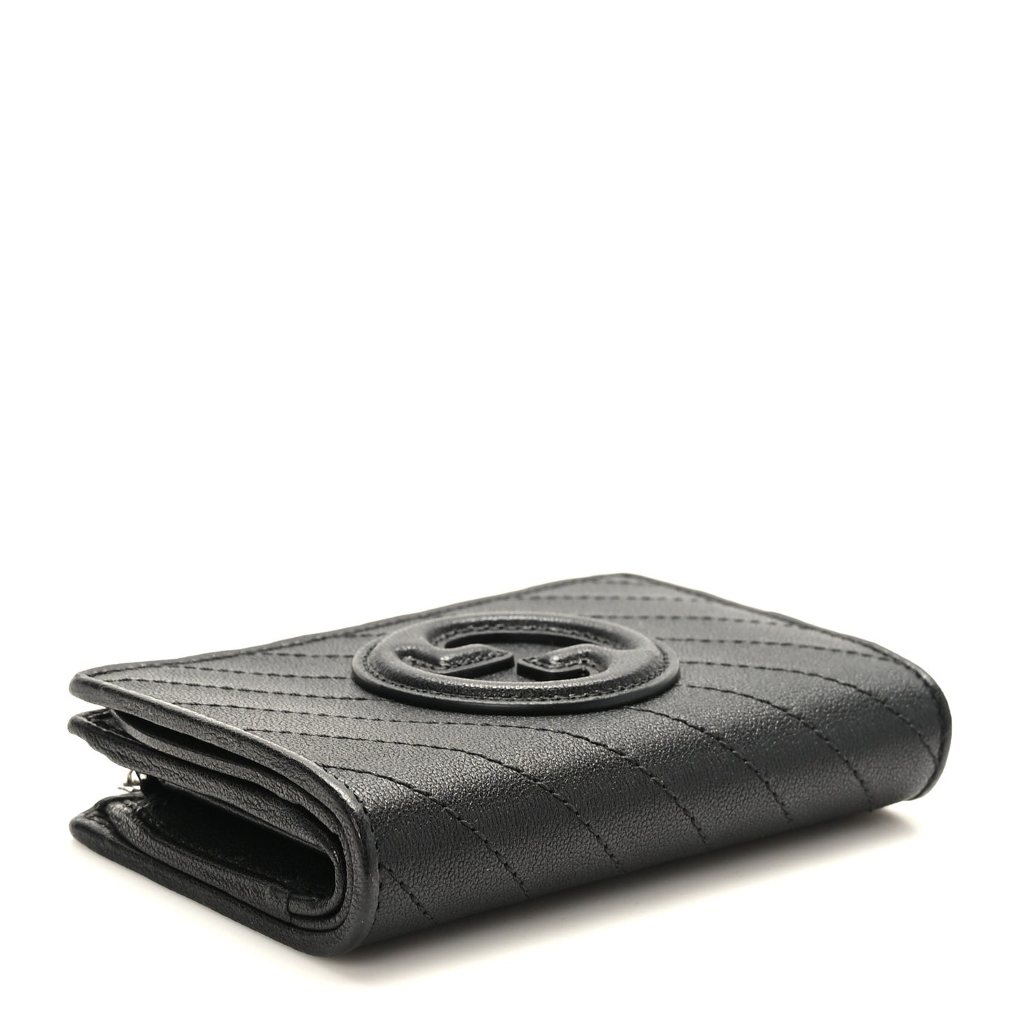 Sakai Be Green Calfskin Diagonal Stitched Blondie Travel Wallet Black