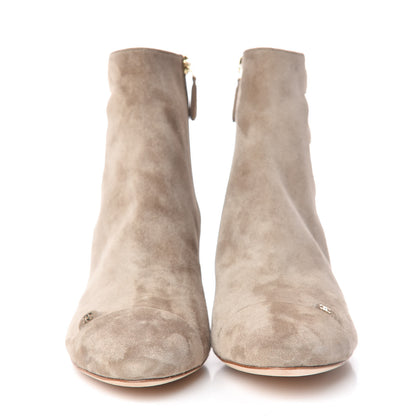 Chanel Suede Calfskin CC Cutout Short Boots 38.5 Beige 2 of 8