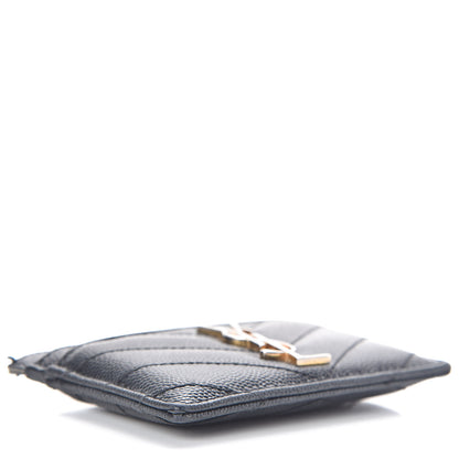 Saint Laurent Grain De Poudre Matelasse Chevron Monogram Credit Card Case Black 4 of 9