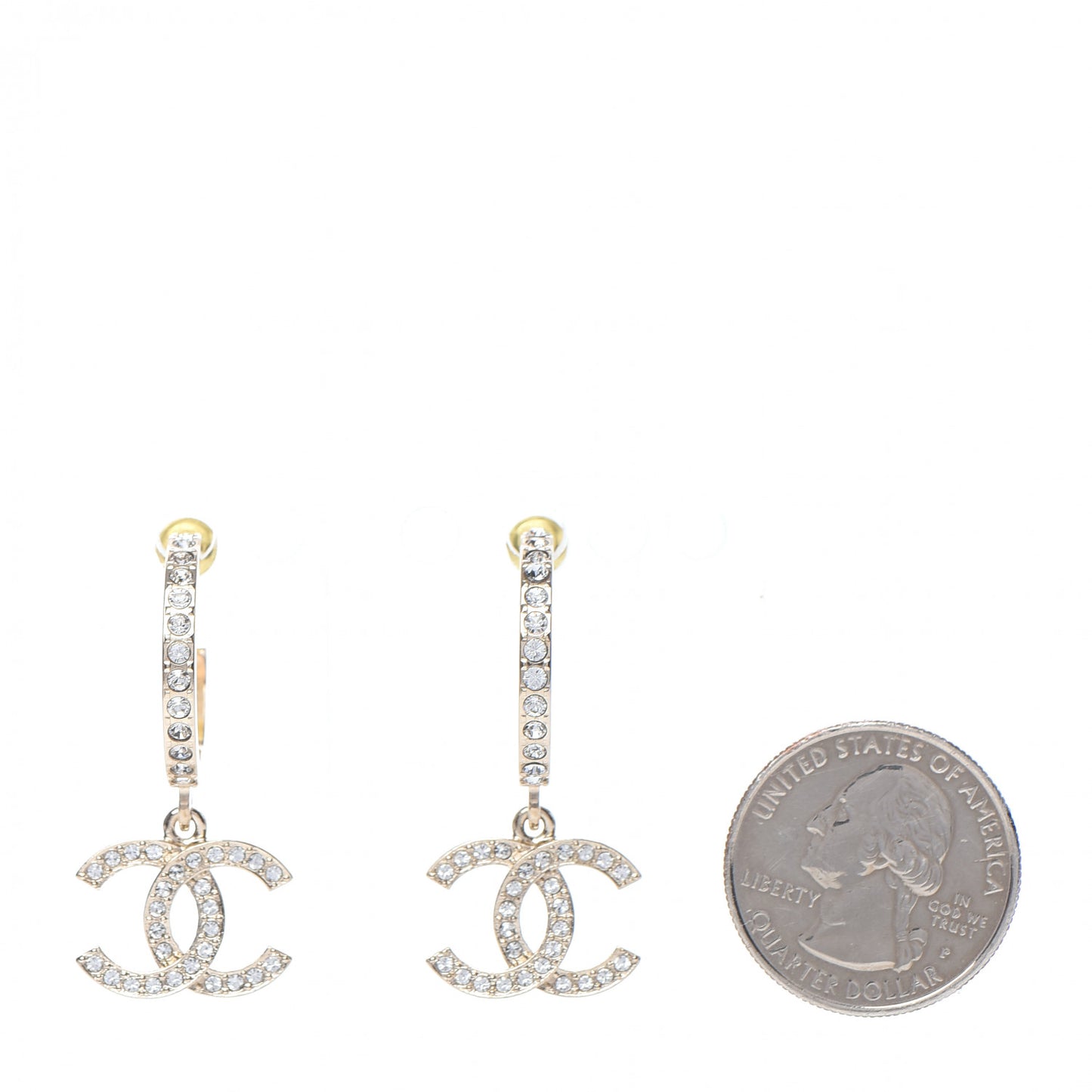Crystal Lock Symbols CC Hoop Drop Earrings Gold