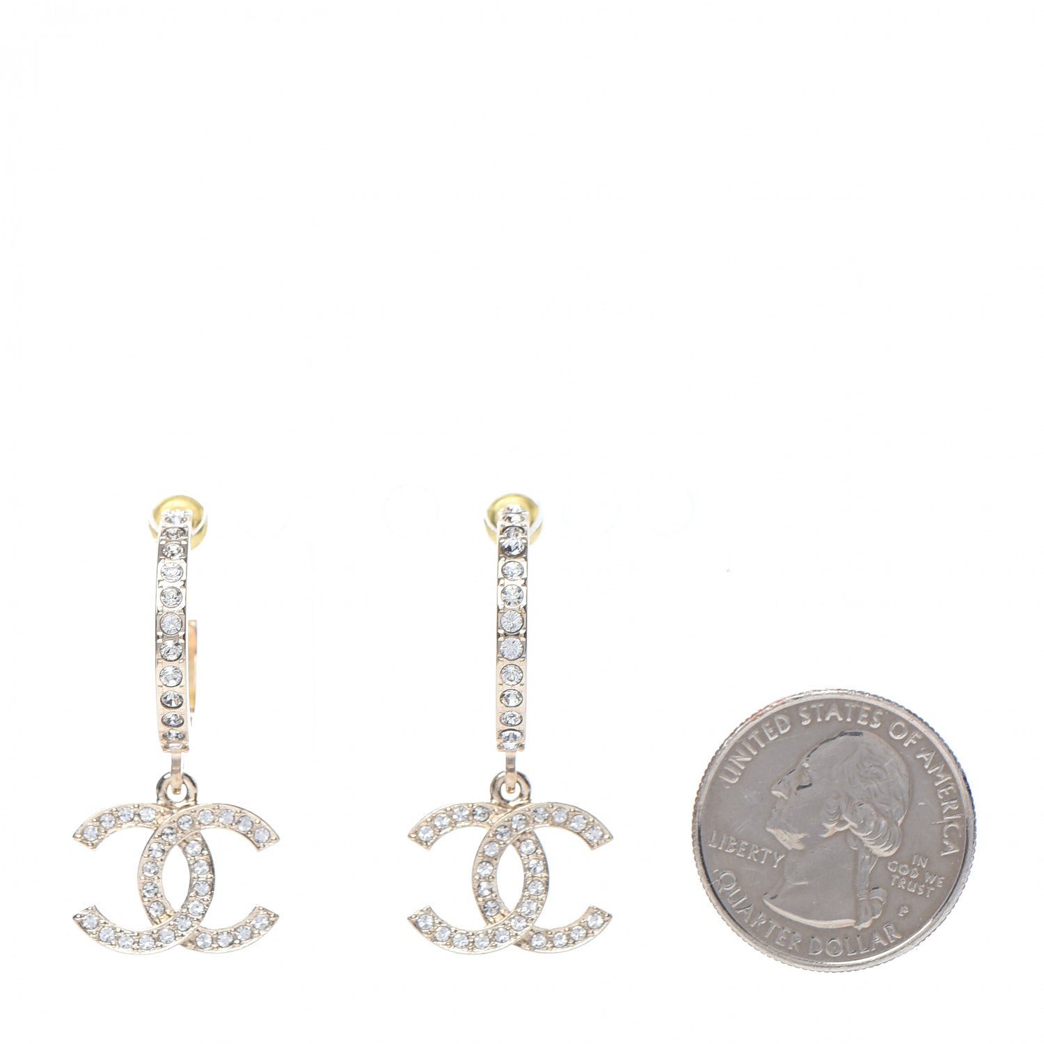 Chanel Crystal Lock Symbols CC Hoop Drop Earrings Gold 2 of 5
