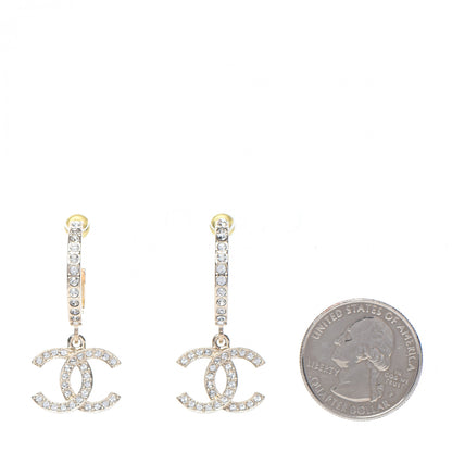 Chanel Crystal Lock Symbols CC Hoop Drop Earrings Gold 2 of 5