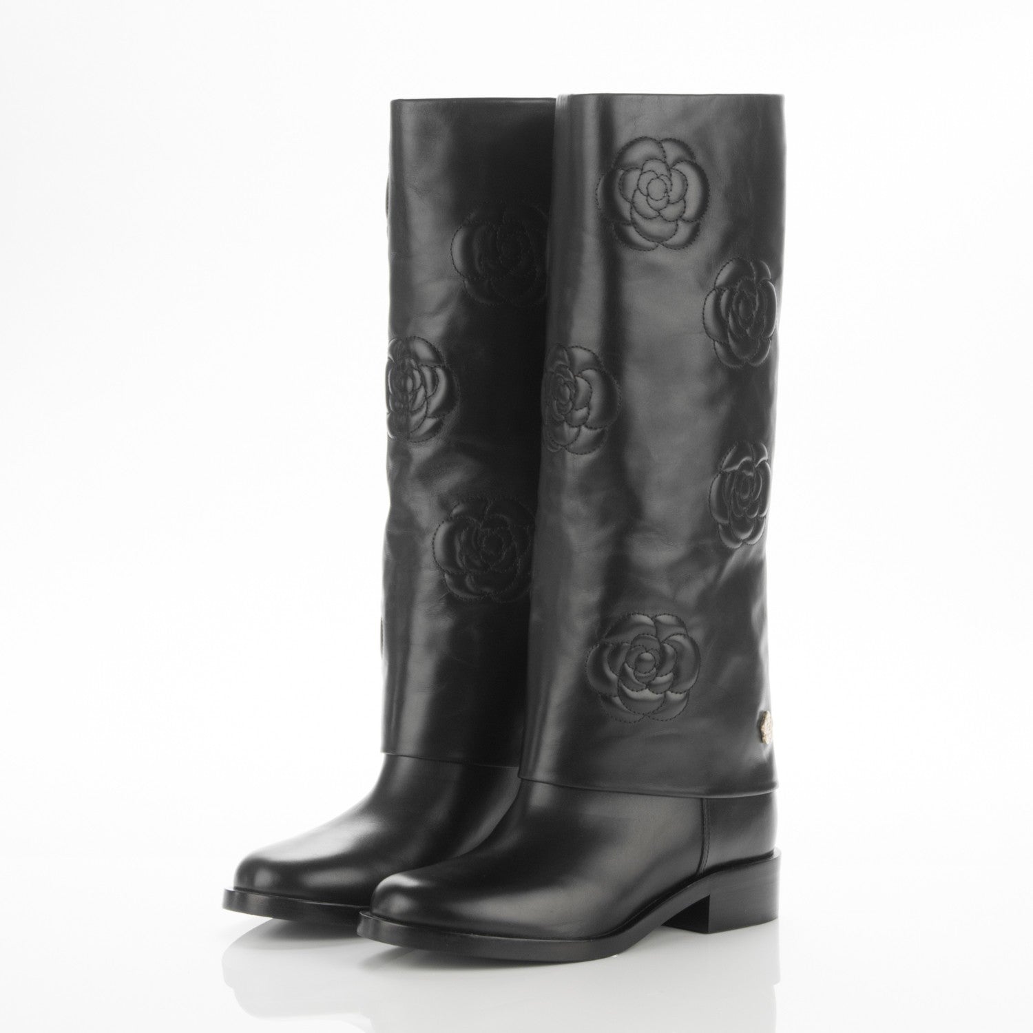 Chanel Calfskin Camellia High Boots 41.5 Black 3 of 7