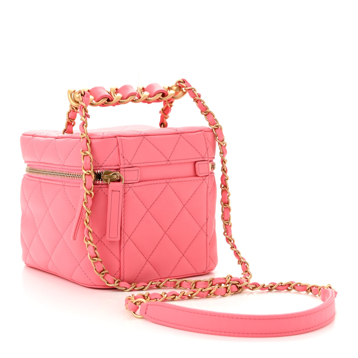 Chanel Calfskin Quilted Small Vanity Case With Chain Coral Pink 4 of 11