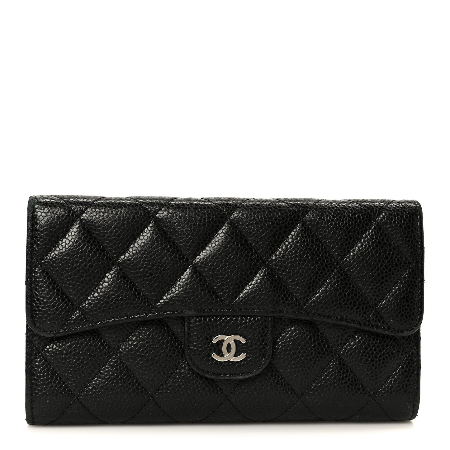 Caviar Quilted Large Flap Wallet Black