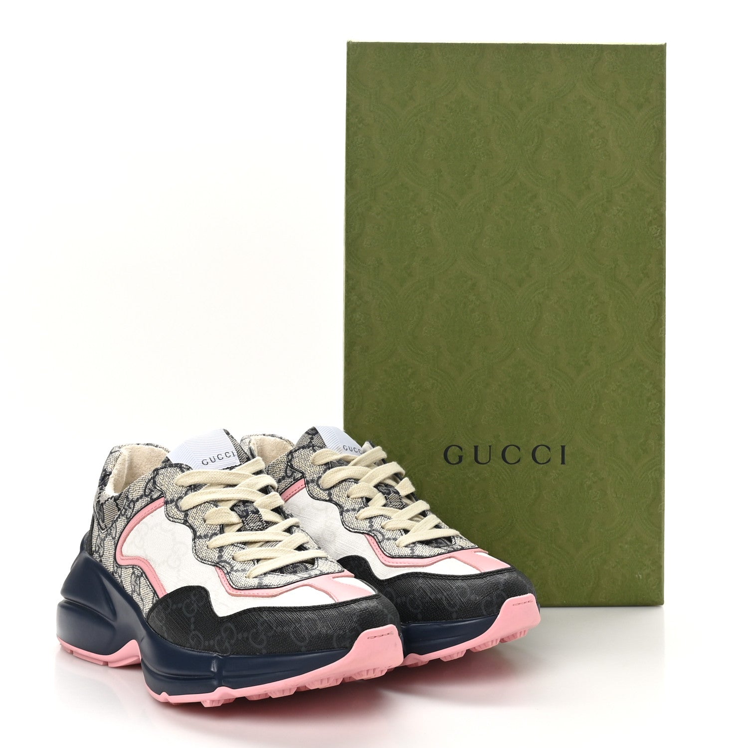 Gucci GG Supreme Monogram Mix Monogram Womens Rhyton Sneakers 36 Black Blue 10 of 10