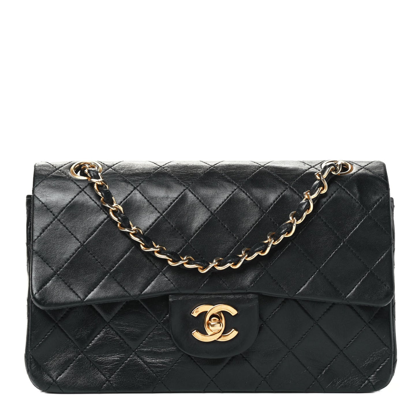 Lambskin Quilted Small Double Flap Black