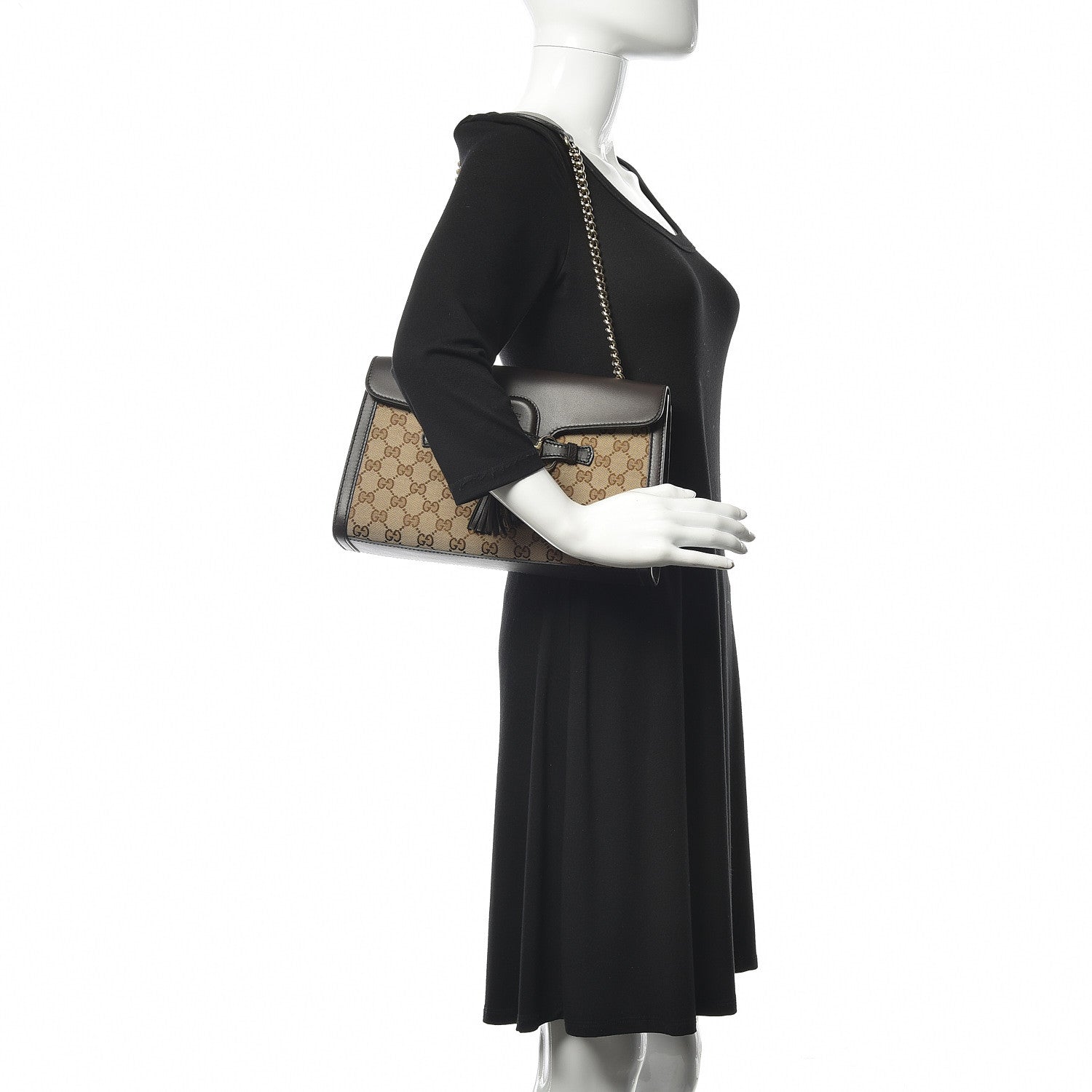 Gucci Monogram Margaux Calfskin Medium Emily Chain Shoulder Bag Beige Ebony Cocoa 2 of 13